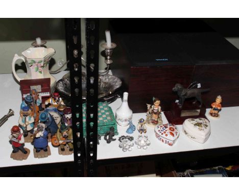 Goebel and Robert Harrop figurines, Swarovski flowers, silver plated wares, tannoy speakers, guide dog trophy.