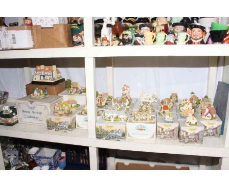 Collection of Fraser Creations and Lilliput Lane Cottages, all boxed, and Royal Worcester cake plate.