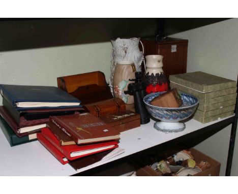 West German Bay Larver vase, mouse lamp, microscope, Channel Island albums of stamps, Viners cutlery, Tunbridge wood tea cadd