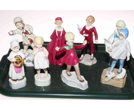 Collection of eight Royal Worcester children figures including Fantails, Only Me and The Parakeet.