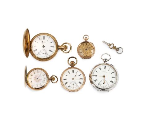 An open face pocket watch, the circular white dial with Roman numerals and subsidiary seconds dial, to a keyless wind movemen