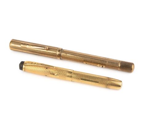 An 18ct gold fountain pen, by De La Rue Ltd, London 1937, and a similar 9ct gold Ideal fountain pen, London 1929, both with e
