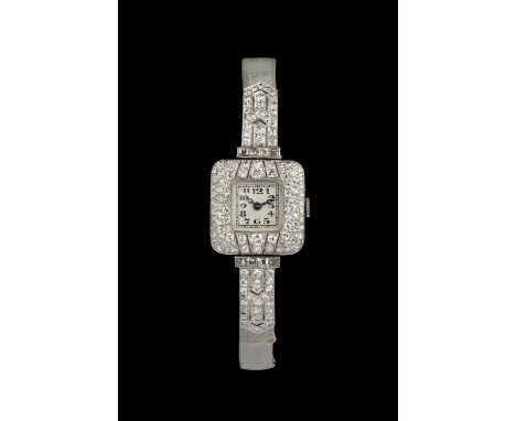 A diamond cocktail watch, the square silvered dial with black Arabic numerals and outer minute scale, to a jewelled manual wi