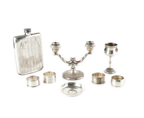 An Israeli Judaica silver goblet, applied with oval hardstone cabochons and with wirework decoration, stamped ZADOK sterling,