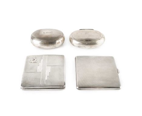A silver cigarette case, with engine turned slide action cover and applied RAF insignia, by Alexander Clark &amp; Co. Ltd, Bi