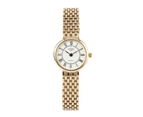 A lady's 9ct gold bracelet watch by Rotary, the circular signed white dial with black Roman numerals, to a quartz movement, o