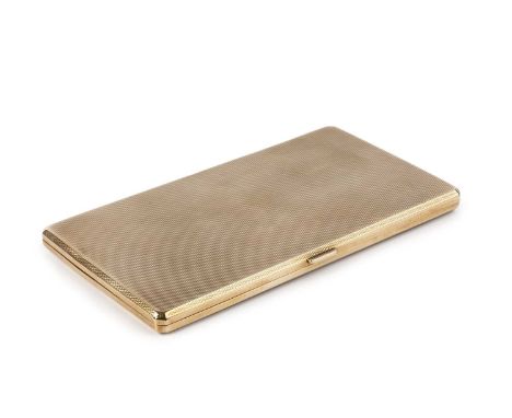 A 9ct gold cigarette case, with engine turned decoration by Adie Bros. Ltd, Birmingham 1935, 14.5cm long, 185.5g