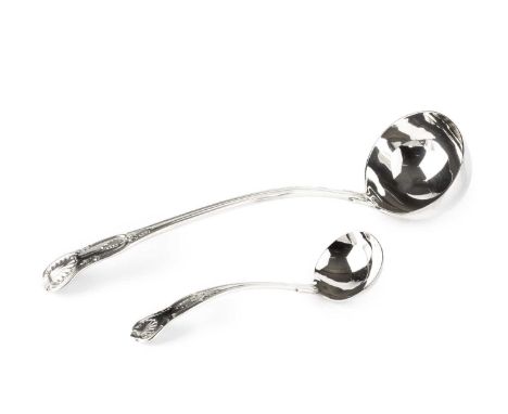 A mid Victorian silver king's pattern soup ladle, by Samuel Hayne &amp; Dudley Cater, London 1856, 10.5oz, and a similar plat