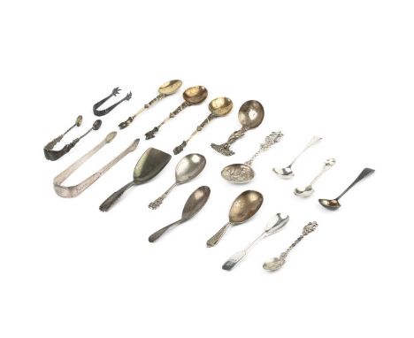 A Danish silver caddy spoon by Georg Jensen, with beaded fiddle pattern handle, import marks for London 1928, a George IV sil