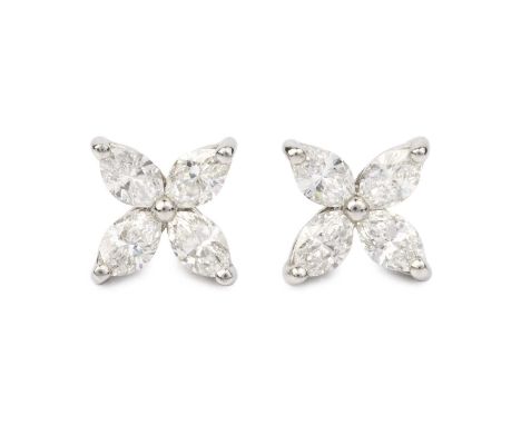 A pair of diamond 'Victoria' ear studs by Tiffany &amp; Co., each designed as a quatrefoil cluster of marquise-cut diamonds i