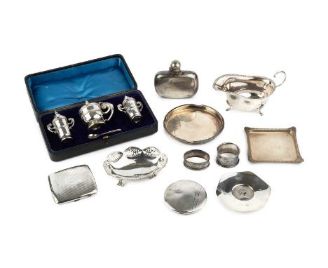 An Edwardian silver hip flask, by James Dixon &amp; Sons Ltd, Sheffield 1901, 9.5cm high, and a collection of further silver 