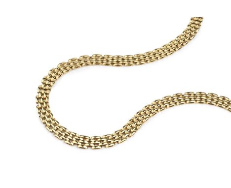 A fancy-link collar necklace, of brick-link design, yellow precious metal mounted, stamped '750', length 43cmLight surface we
