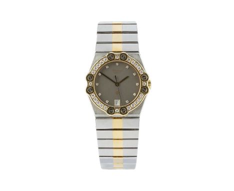 A diamond set 'St. Moritz' bracelet watch by Chopard, the circular grey dial with single-cut diamond markers, date display at