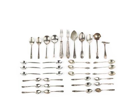 A quantity of silver flatware, comprising two sets of six Chinese coffee spoons, two further sets of six coffee spoons, two s