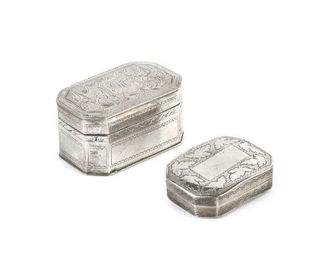 A George III silver combination vinaigrette and snuff box, of rectangular form with canted corners, having bright cut and fol