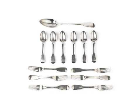 A collection of silver flatware, to include three Hanoverian pattern dessert spoons and forks, a pair of Chinese export mint 