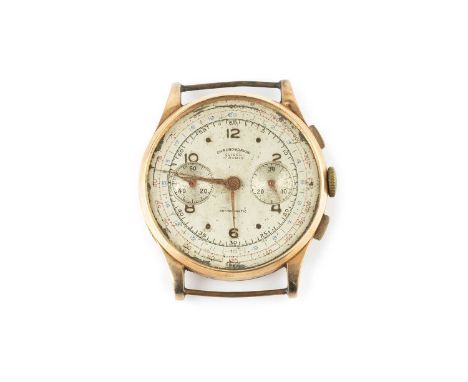 A watch head by Chronographe Suisse, the circular silvered dial with alternate gilt Arabic numerals and bead markers, subsidi