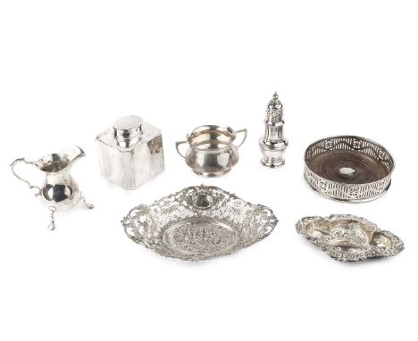 A Continental silver sweetmeat dish, of shaped oval form, pierced and embossed with figures and swags of flowers, stamped 800