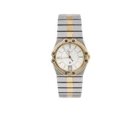 A 'St. Moritz' bracelet watch by Chopard, the circular white dial with Roman numeral quarters, baton markers, date display at
