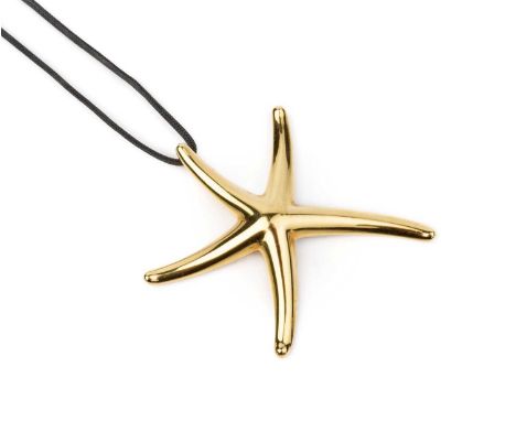 A 'Starfish' pendant designed by Elsa Peretti for Tiffany &amp; Co., signed and stamped '750 SPAIN', on a black cord suspensi
