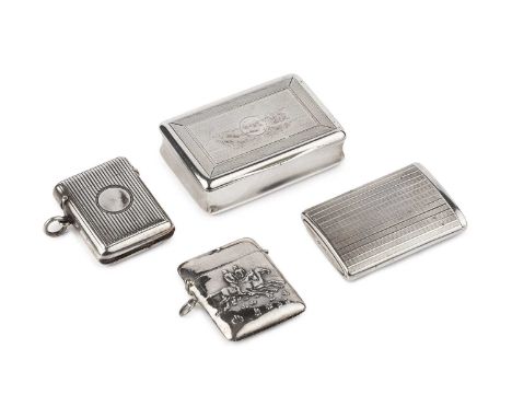 A George III silver rectangular snuff box, with waisted sides and engine turned decoration by Daniel Hockley, London 1816, 7.