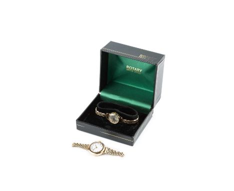 A lady's 9ct gold bracelet watch, the circular silvered dial signed Rotary, with later replaced quartz movement, the case hal
