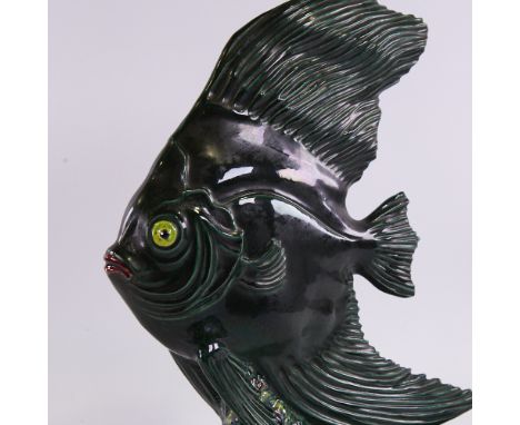 SR BONOME (1901-1995), French mid-century ceramic fish sculpture, coloured seabed highlights, signed to base, height 39cm.Goo