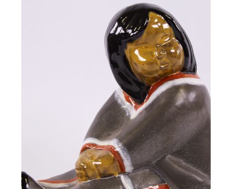 VICKE LINDSTRAND FOR UPPSALA EKEBY, SWEDEN, ceramic Innuit figure, designed 1947 pattern nr 89, height 21cm. Good condition, 