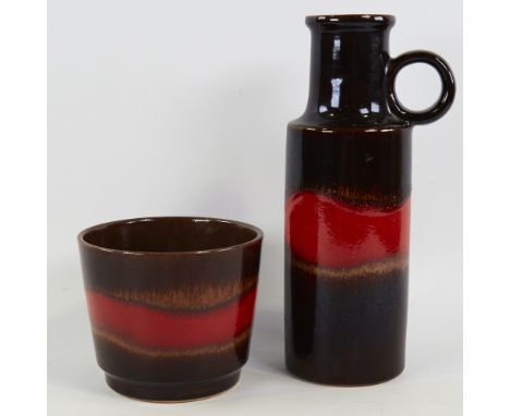 Mid-Century West German ceramic vase and matching planter, vase height 28cm.Good condition, no chips, cracks or restoration. 