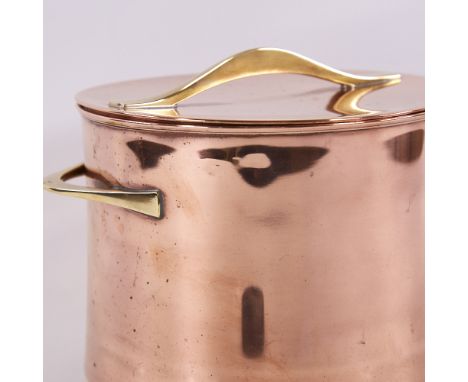 JENS HARALD QUISTGAARD FOR DANSK, 1960s' Fondue or Bain Marie, copper and brass cooking pot with porcelain liner, diameter 19