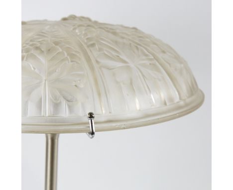 SCANDI-FRANCAIS LUMIERE ET GLASS, table lamp with French clear glass 1940s' shade depicting vine leaves on a steel base, heig