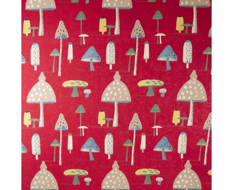 JESSIE TAIT FOR ROSEBANK, vintage "Toadstool" design fabric panel mounted on stretcher frame, 103cm x 95cm. Good condition.