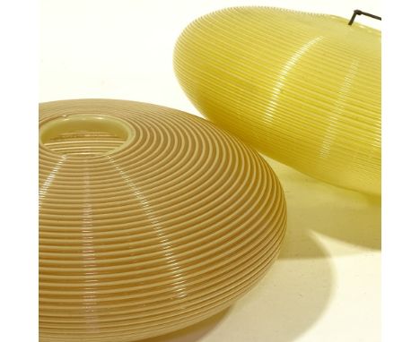 JOHN & SYLVIA REID, BRITISH, 2 mid-century Rotaflex Heifetz pendant lamp shades in coiled cellulose acetate with moulded make