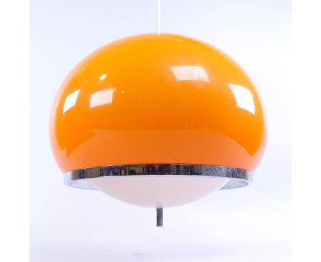 HARVEY GUZZINI, ITALY, 1960s'/70s' bud pendant light fitting in orange acrylic with chromed trim, diameter approx 30cm.Some s