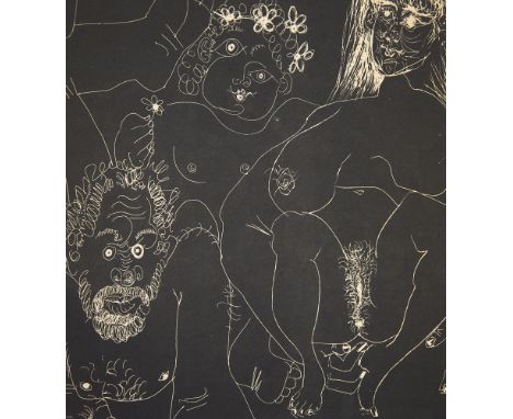 PABLO PICASSO, an erotic lithograph, mounted, 27cm x 22cm.Good condition 