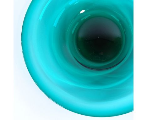 WHITEFRIARS GLASS, large dark optic rib charger with original label, pattern 9097 introduced 1949, diameter 35cm.Good conditi