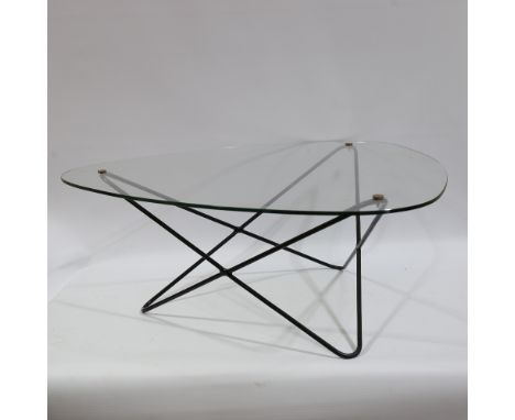 FLORENT LASBLEIZ, FRENCH, 1950s' Airborne Jasmin coffee table on geometric hairpin iron base, height 34cm, width 87cm.Good co