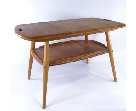 ERCOL coffee table,  butlers tray style top and shelf under, height 44.5cm, length 74cm.Good condition, recently oiled, sligh