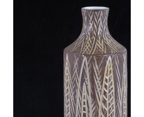 MARI SIMMULSON FOR UPPSALA EKEBY, SWEDEN, "Senegal" ceramic vase designed 1957 with incised leaf pattern nr 4274, height 32cm