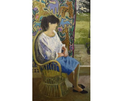 AR Dorothy Morton (1905-1999), Portrait of a seated lady, oil on board, signed and dated 88 lower left, 93 x 53cm   
