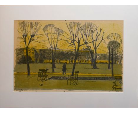 Ann Gillard (20th century), Figure in parkland, lithograph, signed, dated 69, number 1/10 in pen to lower margin, 34 x 54cm, 