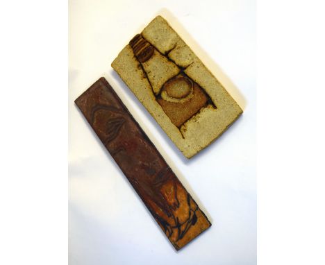 Two Art Pottery tiles, one with a lustre glaze and Raku fired by Rosanna Palumbo and further Art Pottery tile, possibly by sa