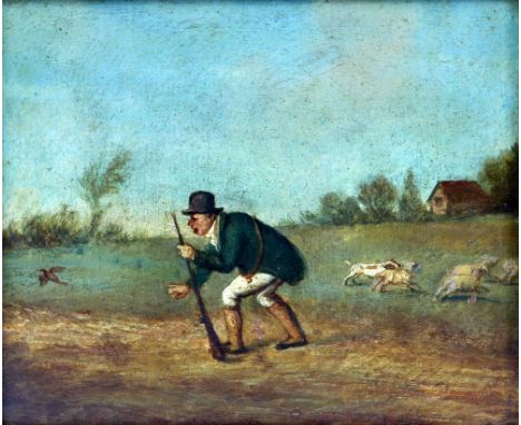 19th century English school, hunting scenes, oil on board,  18cm x 23cm (3).   