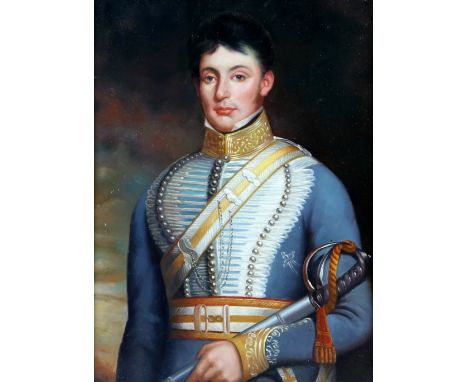 20th century portrait of an officer, unsigned oil on board, 40cm x 30cm .   