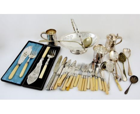 Silver plated items to include cased itemsPLEASE NOTE: THIS ITEM CONTAINS OR IS MADE OF IVORY. Buyers must be aware that regu