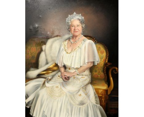§ Mara McGregor, portrait of Queen Elizabeth The Queen Mother, oil on canvas, signed, 1986, 125 cms x 100 cms. this painting 