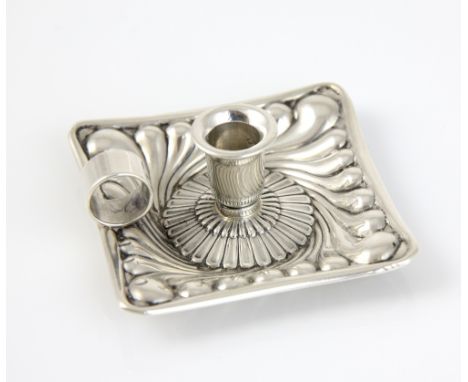 American Sterling silver miniature chamberstick with gadrooned decoration and ring handle, by Gorham &amp; Co., 1886, retaile