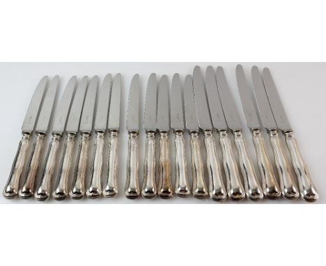 Set of six modern silver handled dinner knives and twelve dessert knives, by Garrard &amp; Co. Ltd., Sheffield, 1980,.   