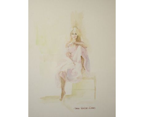 § Sherree Valentine Daines, (British, b.1959) Portrait of a young woman on a chair, watercolour, signed, 36cm x 28cm. Please 
