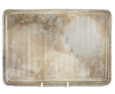 George V silver dressing table tray with reeded border and engine turned decoration, by William Adams Ltd., Birmingham, 1924,